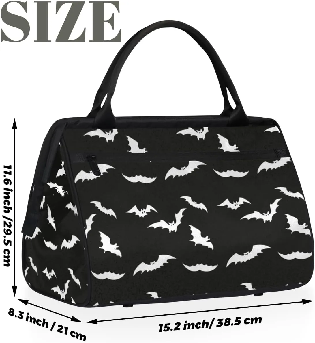 Black Bat Cool Small Overnight Weekender Tote Bag for Women Men Foldable Travel Duffel Bags Lightweight Sports Gym Bag Waterproof Carry On Luggage Weekender Bag for Traveling Gifts