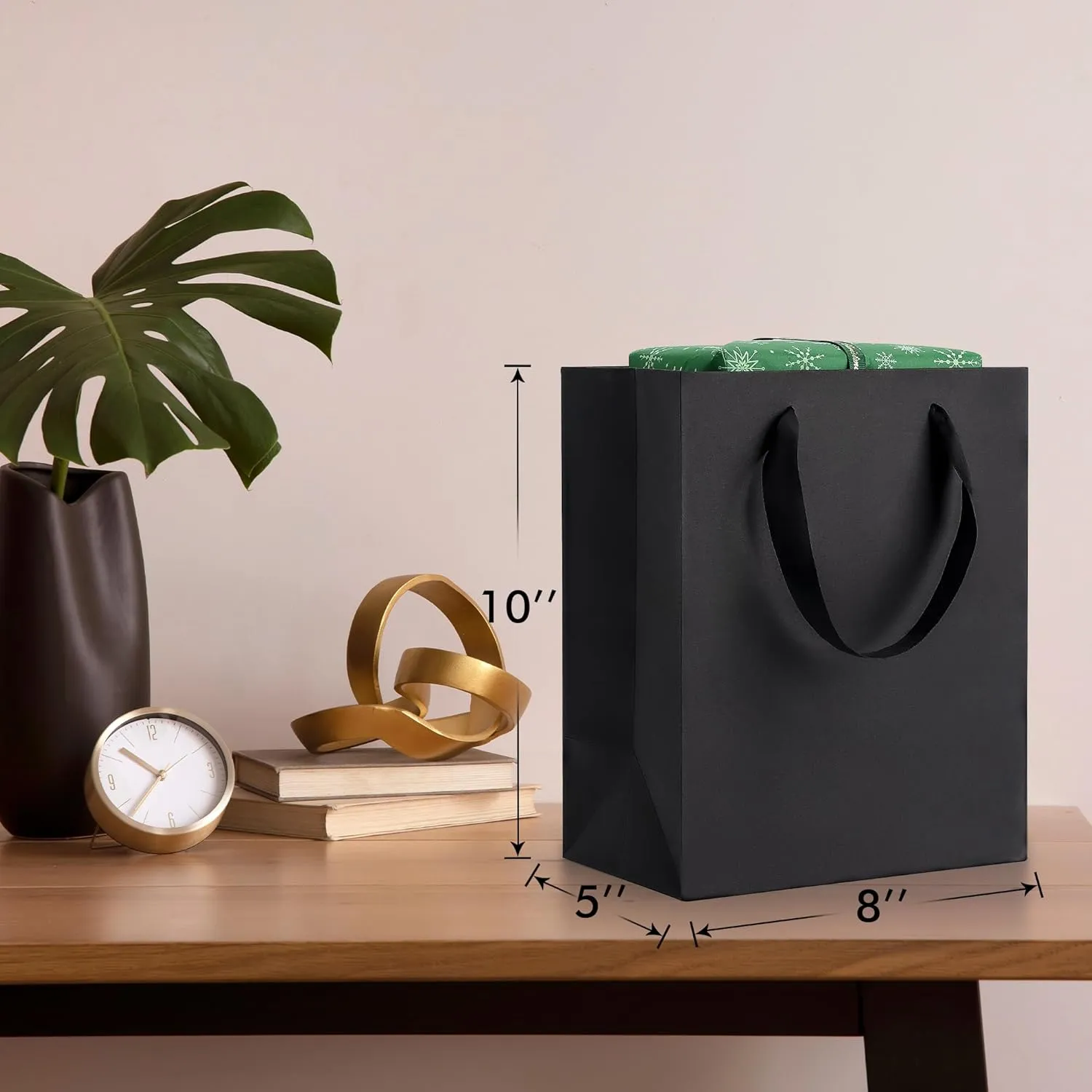 Black Gift Bags With Handles: 8x5x10 Inch 50 Pack Medium Paper Bags Bulk For Party Shopping Wedding Birthday Graduation Fathers Day