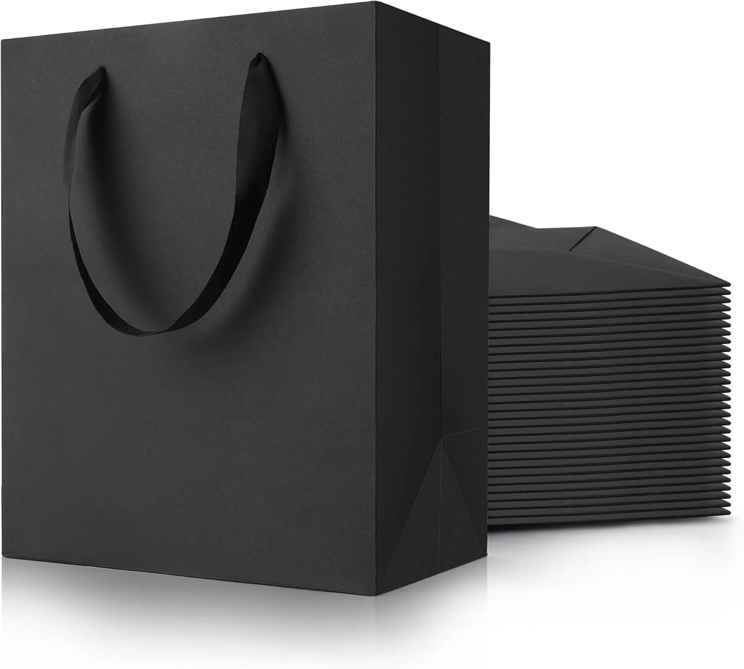 Black Gift Bags With Handles: 8x5x10 Inch 50 Pack Medium Paper Bags Bulk For Party Shopping Wedding Birthday Graduation Fathers Day