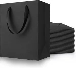 Black Gift Bags With Handles: 8x5x10 Inch 50 Pack Medium Paper Bags Bulk For Party Shopping Wedding Birthday Graduation Fathers Day