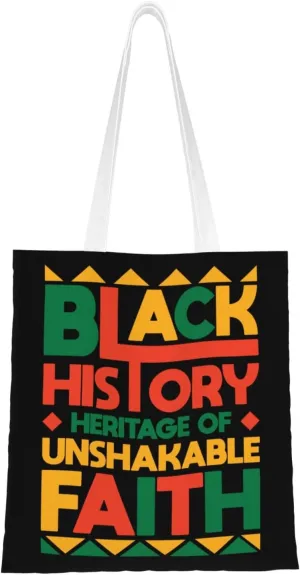 Black History Heritage Of Unshakable Faith Tote Bag for Women Canvas Shopping Bags Reusable Large Capacity Casual Shoulder Handbags Grocery Bags DIY Gift Bags
