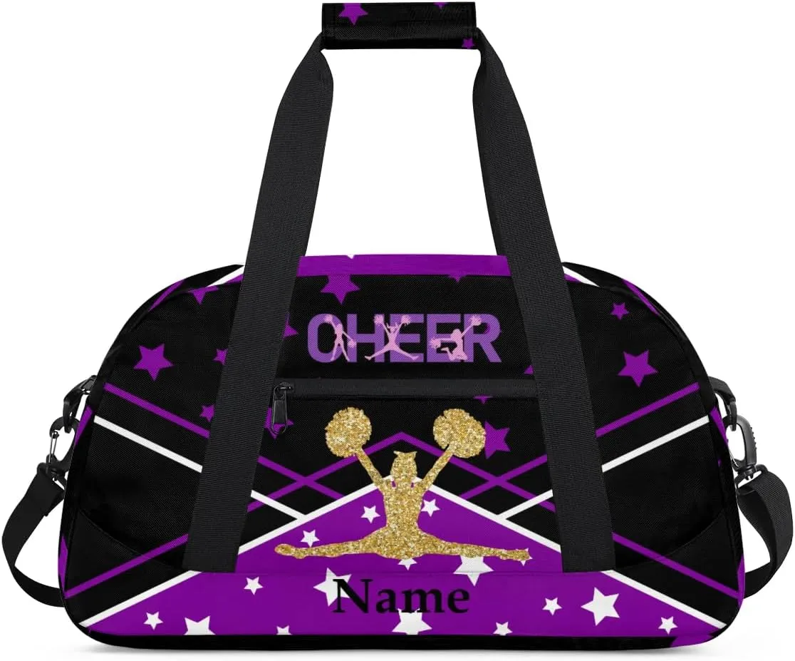 Black Purple Gold Cheer Personalized Duffle Bag for Kids Custom Dance Ballet Bag with Name Lightweight Travel Weekender Overnight Bags Sport Gym Duffel Bag Workout Carry On Tote for Girls Boys