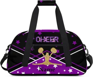 Black Purple Gold Cheer Personalized Duffle Bag for Kids Custom Dance Ballet Bag with Name Lightweight Travel Weekender Overnight Bags Sport Gym Duffel Bag Workout Carry On Tote for Girls Boys