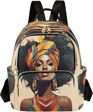 Black Woman Traditional Backpack Purse for Women Fashion Small Mini Daypack Purse for Lady Anti-theft Shoulder Bag Sports Hiking Ladies Daypack