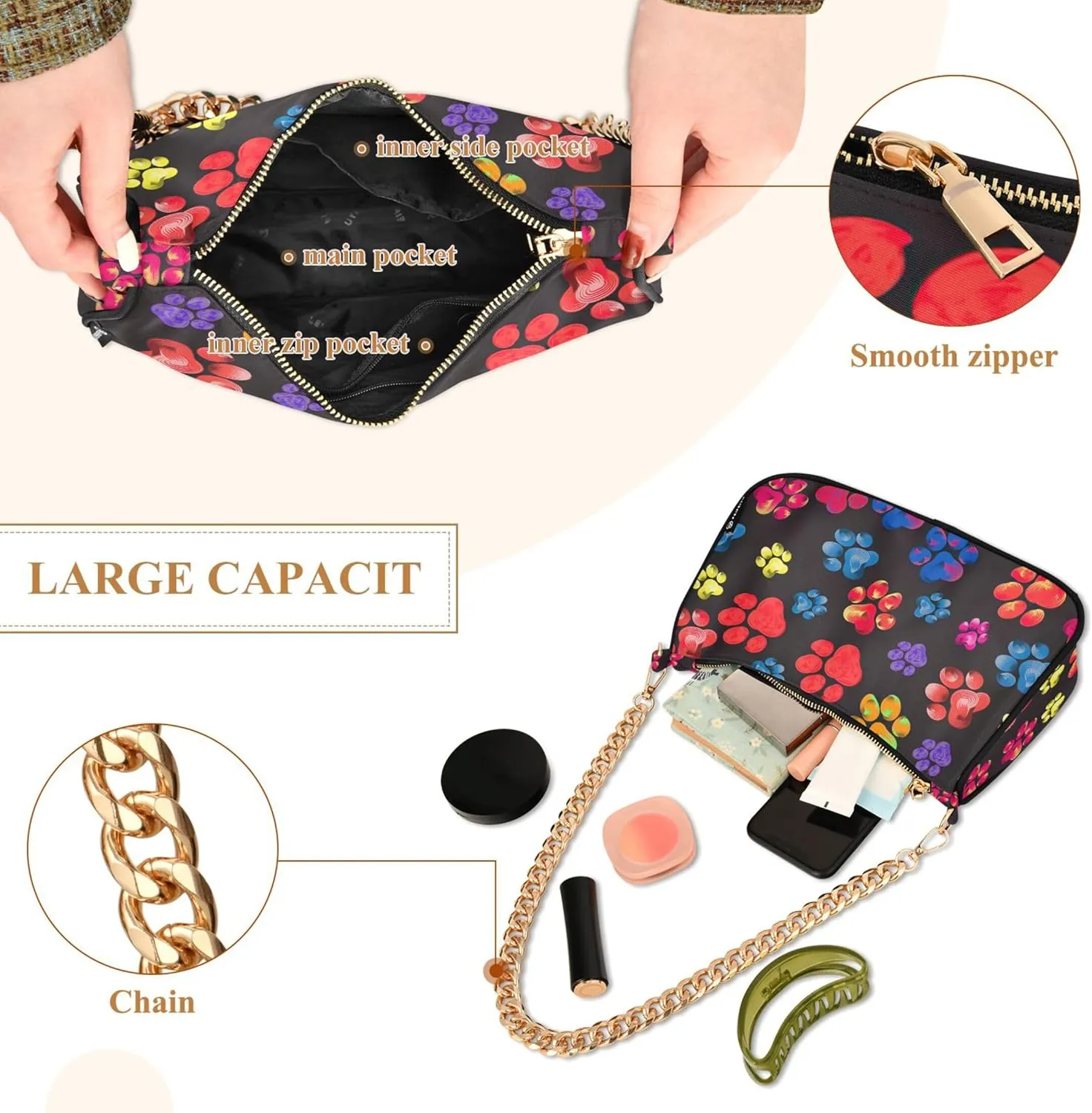 Blooming Pink Flowers Dressy Purses Hobo Trendy Bag Women Small Handbags Chain Shoulder Bags Formal