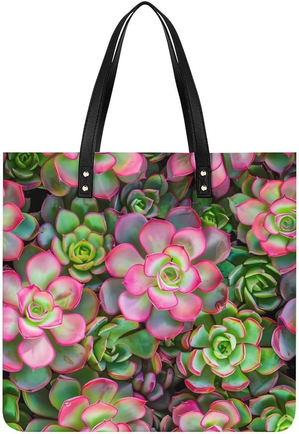 Blooming Southwest Cactus Succulents Leather Tote Bag for Women Men Shoulder Bag Casual Handbag Work Bag 39x39cm