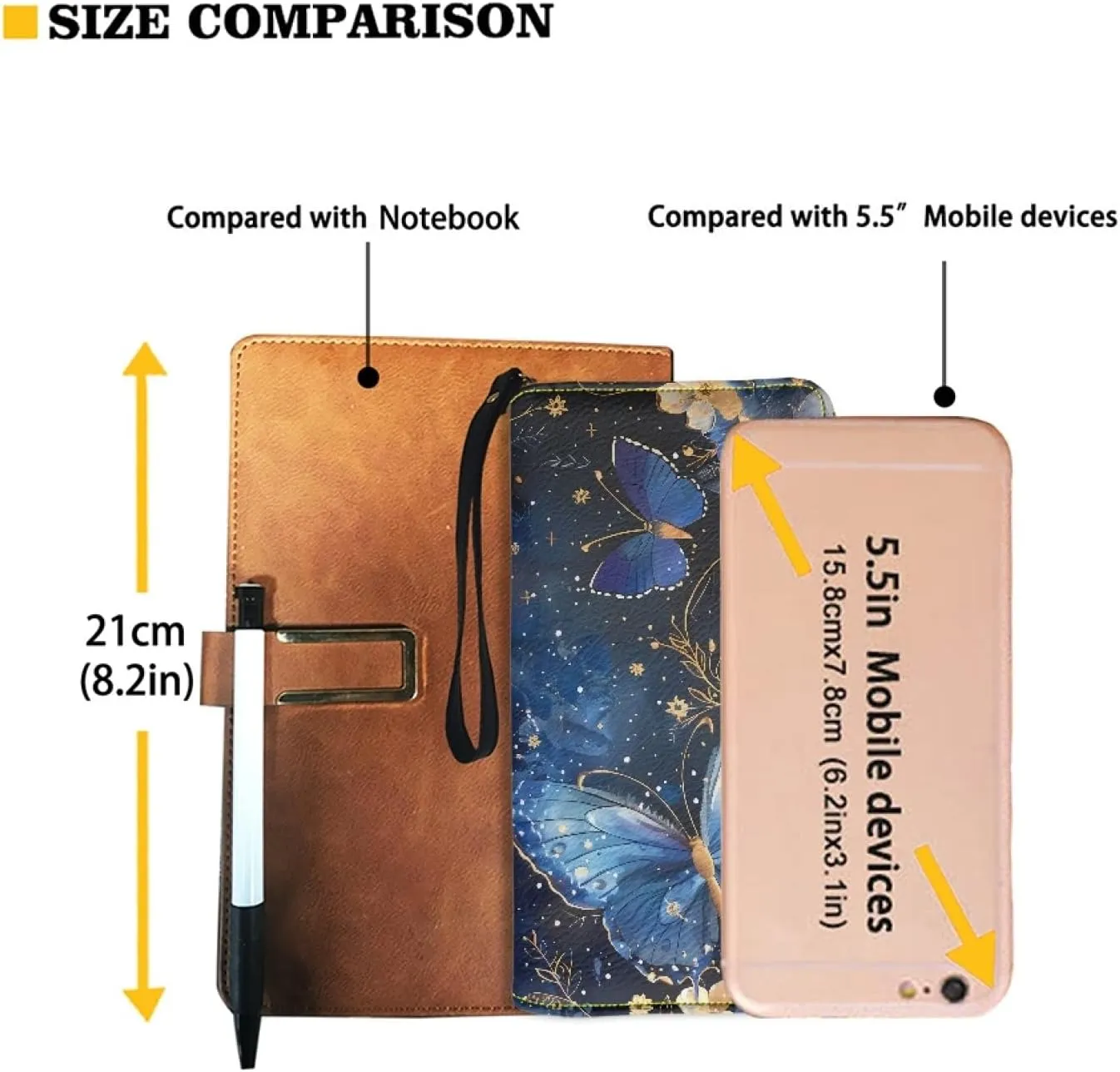 Blue Butterfly Wristlet Long Wallet for Travel Shopping Credit Card Organizer Women Handbag Phone Holder Clutch Bags Coin Purse