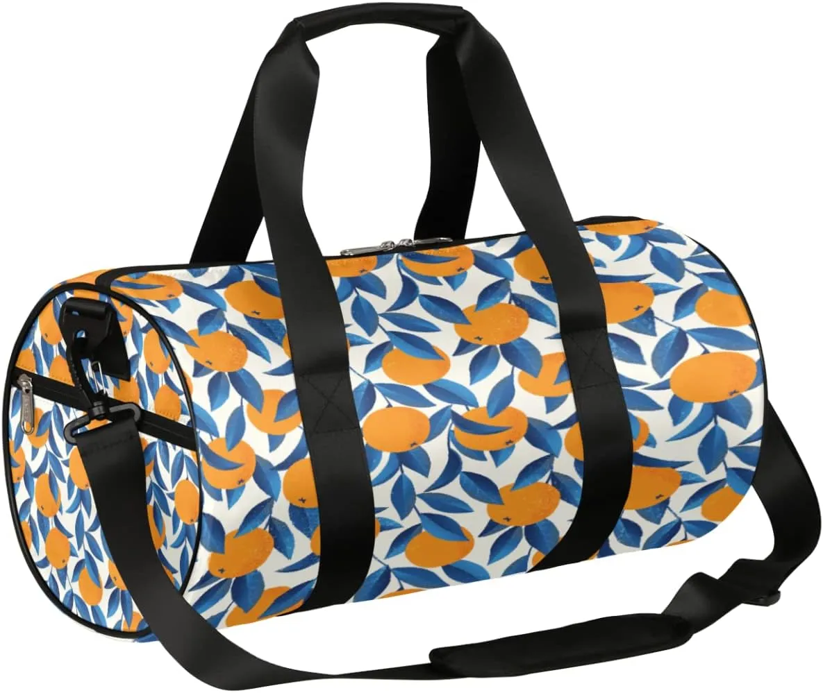Blue Leaves Fruit Gym Bag Small Gym Duffel Bags for Men Women Overnight Weekender Bag Lightweight Sport Duffle Bag Carry On Gymbag