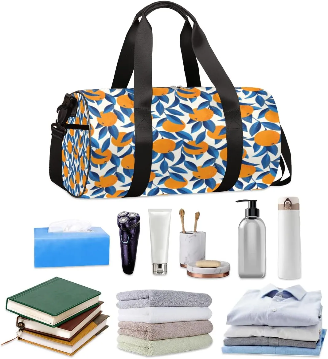 Blue Leaves Fruit Gym Bag Small Gym Duffel Bags for Men Women Overnight Weekender Bag Lightweight Sport Duffle Bag Carry On Gymbag