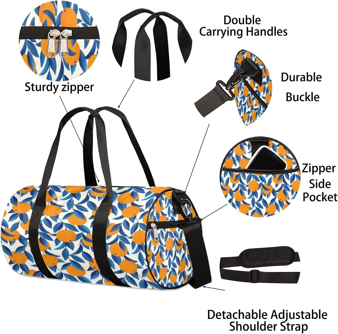 Blue Leaves Fruit Gym Bag Small Gym Duffel Bags for Men Women Overnight Weekender Bag Lightweight Sport Duffle Bag Carry On Gymbag