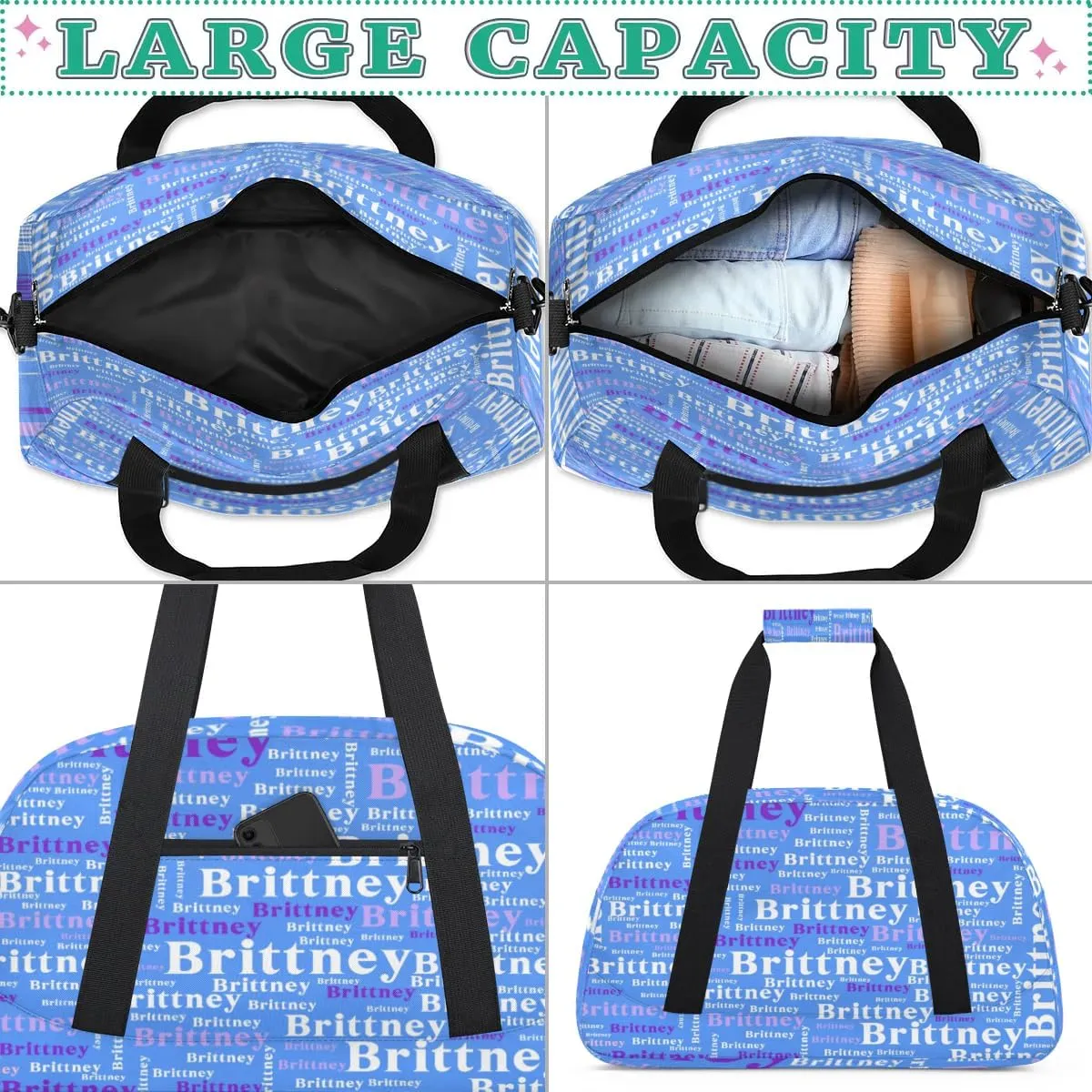 Blue Personalized Duffle Bag for Kids Custom Dance Ballet Bag with Name Lightweight Travel Weekender Overnight Bags Sport Gym Duffel Bag Workout Carry On Tote for Girls Boys