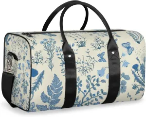Blue Wildflower Travel Duffle Bag for Women Men Gym Duffel Foldable Bag Waterproof Weekender Botanical Flower Duffle Tote