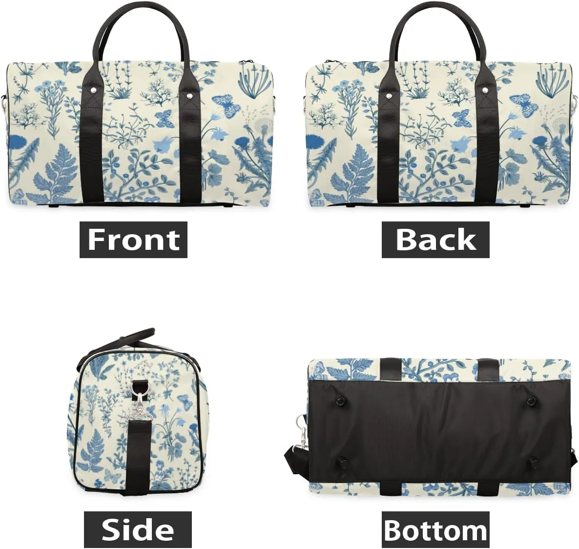 Blue Wildflower Travel Duffle Bag for Women Men Gym Duffel Foldable Bag Waterproof Weekender Botanical Flower Duffle Tote