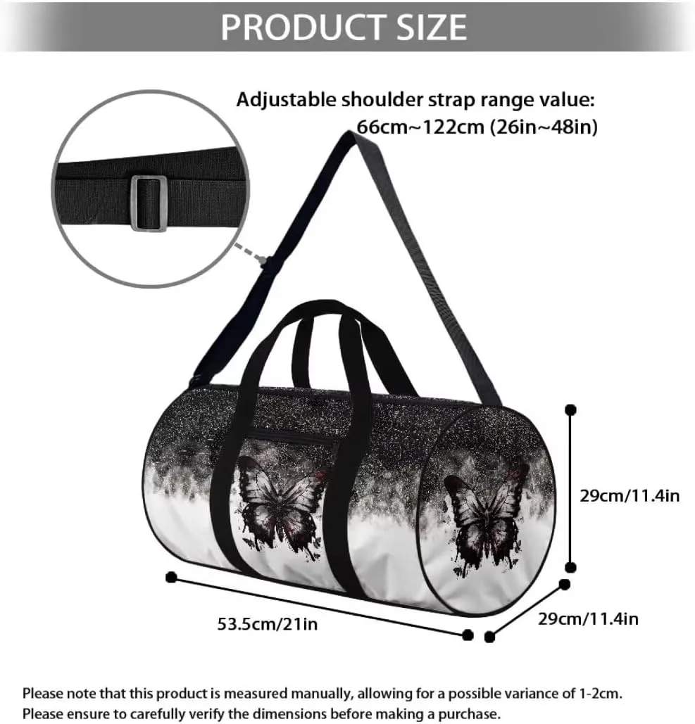Boatee Butterfly Travel Bag for Women Large Duffle Bag Portable Gym Bags Casual Weekender Bag Overnight Handbag with Adjustable Shoulder Strap Multifunctional Travel Toiletry Bag Handle Bags White
