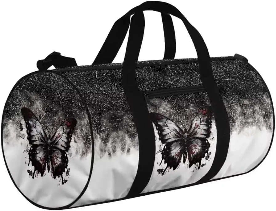 Boatee Butterfly Travel Bag for Women Large Duffle Bag Portable Gym Bags Casual Weekender Bag Overnight Handbag with Adjustable Shoulder Strap Multifunctional Travel Toiletry Bag Handle Bags White