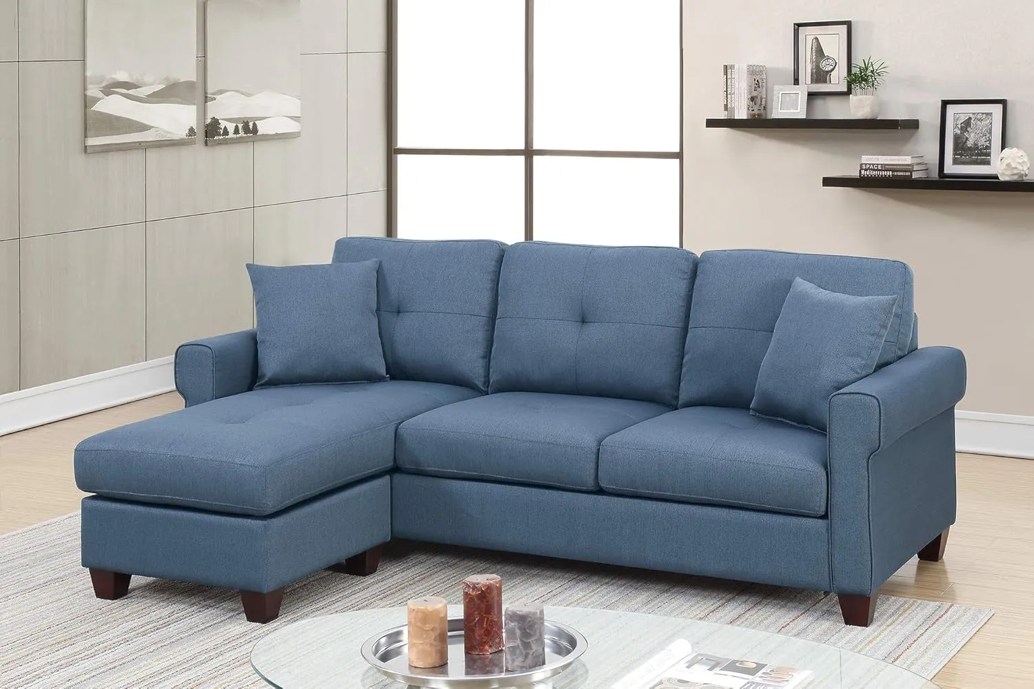 Bobkona Poundex Ira Sectional Sofa, Blue