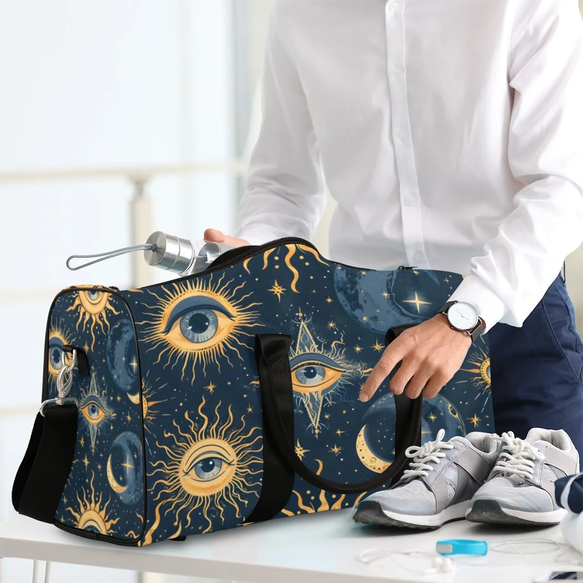 Bohemia Eye Travel Duffle Bag for Women Men Gym Duffel Foldable Bag Waterproof Weekender Sun Abstract Duffle Tote