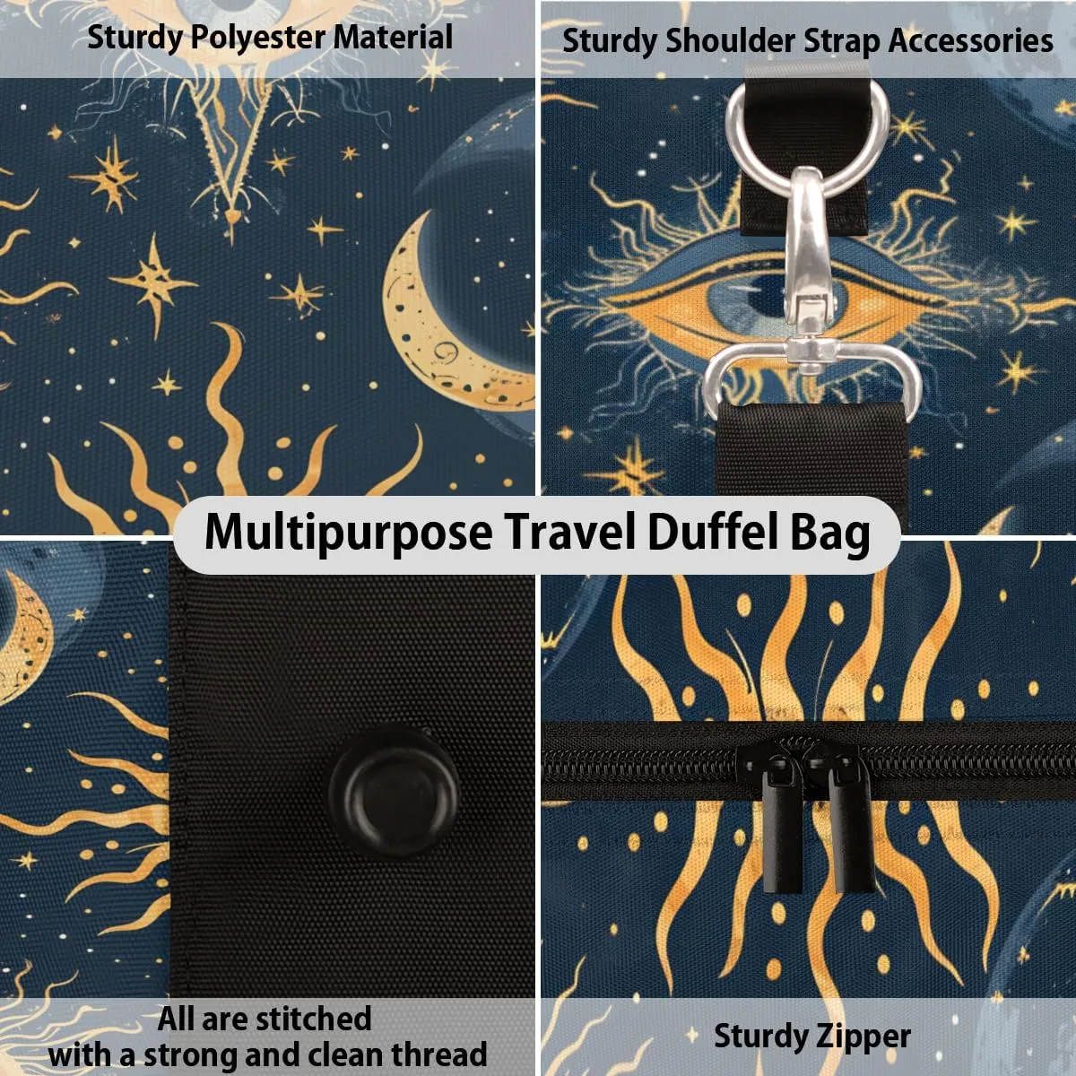 Bohemia Eye Travel Duffle Bag for Women Men Gym Duffel Foldable Bag Waterproof Weekender Sun Abstract Duffle Tote