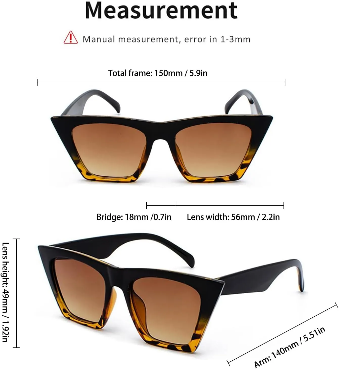 BOJOD Square Cat Eye Sunglasses For Women Fashion Vintage Trendy Cateye Sunglasses For women Black