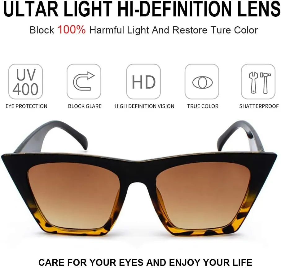 BOJOD Square Cat Eye Sunglasses For Women Fashion Vintage Trendy Cateye Sunglasses For women Black