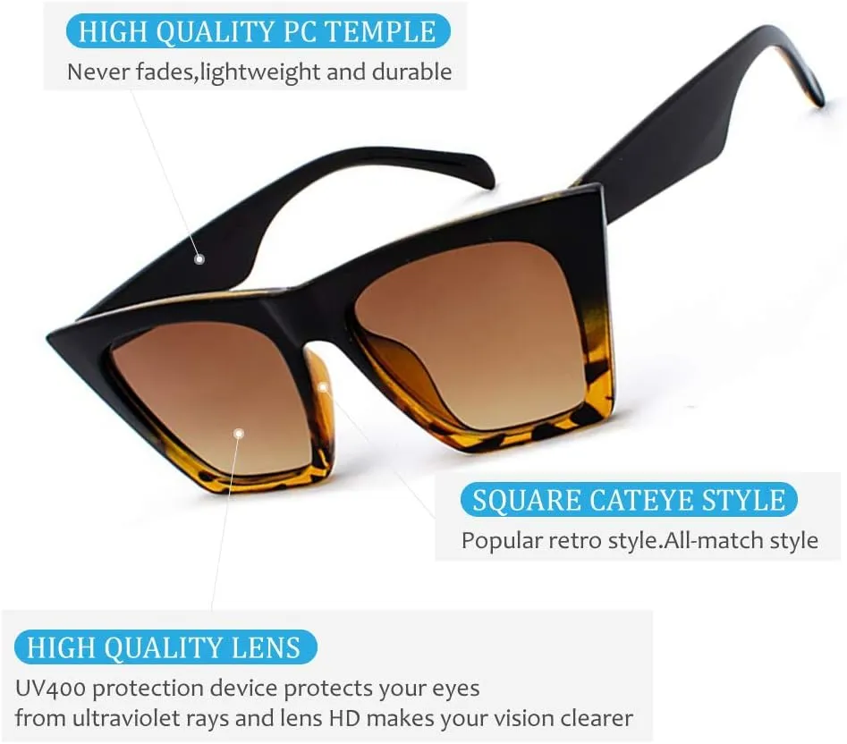 BOJOD Square Cat Eye Sunglasses For Women Fashion Vintage Trendy Cateye Sunglasses For women Black