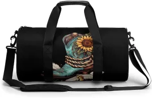 Boots Sunflower Feather Gym Bag Travel Duffel Bag Lightweight Carry On Weekender Bag Tote Bags for Women Men