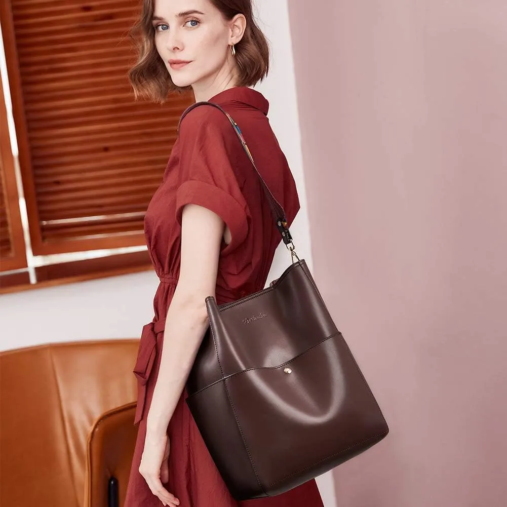 BOSTANTEN Women's Leather Designer Handbags Tote Purses Shoulder Bucket Bags