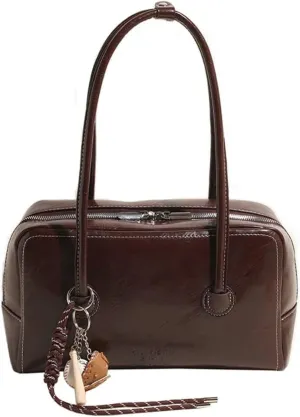 Boston Tote Bag for Women Underarm Bag PU Leather Vintage Shoulder Bag Clutch Purse for Travel Work