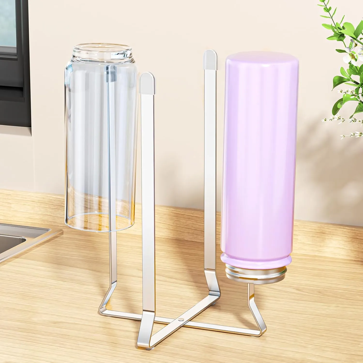 Bottle Drying Rack, Stainless Steel Water Bottle Drying Rack, Collapsible Baby Bottles Rack Dryer Plastic Bag Holder Multifunctional Kitchen Dryer Rack for Cups, Glass Bottles, Reusable Bag