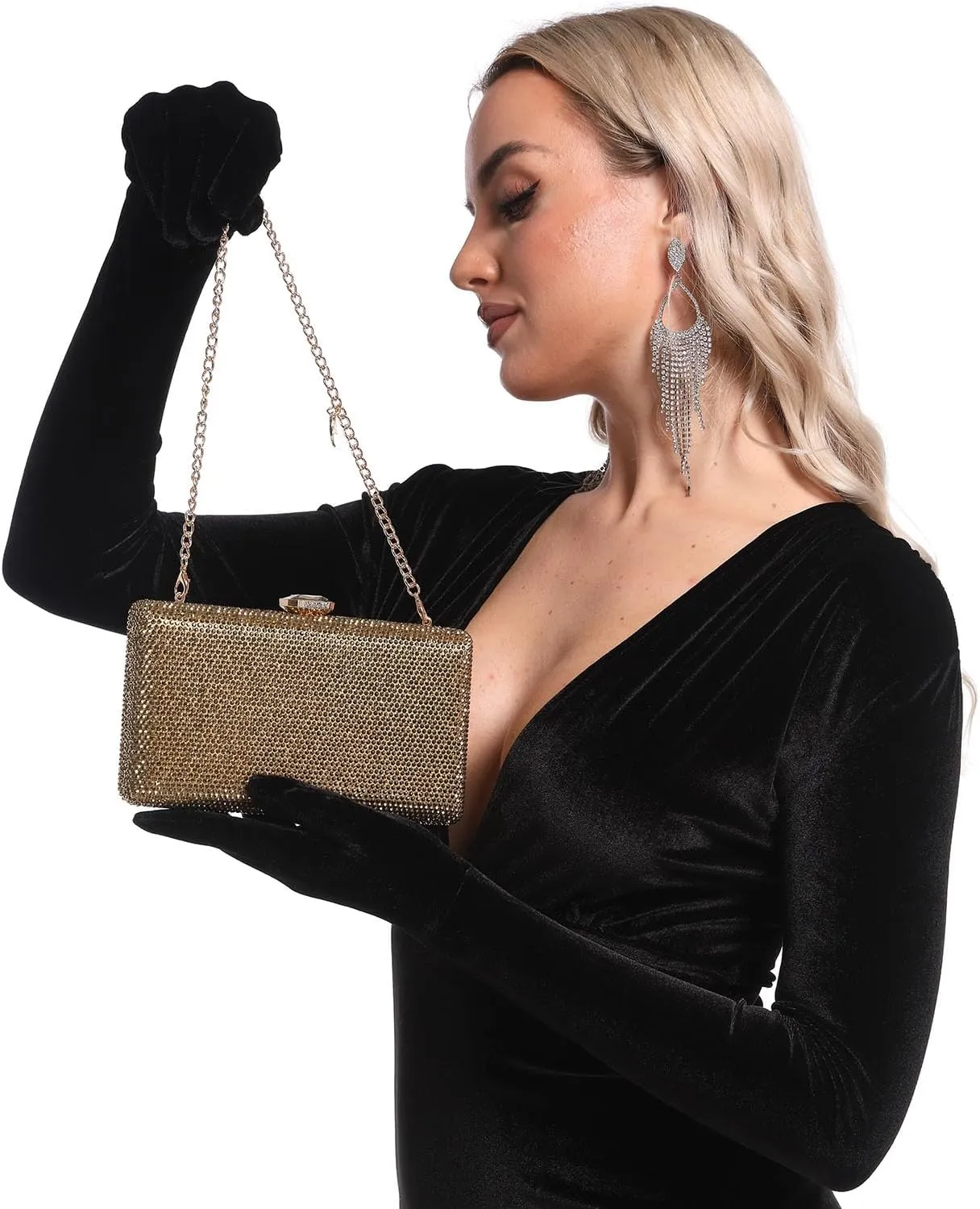 Boutique De FGG Crystal Evening Bags for Women Formal Party Box Clutch Wedding Rhinestone Handbags Bridal Clutch Purse,Mini