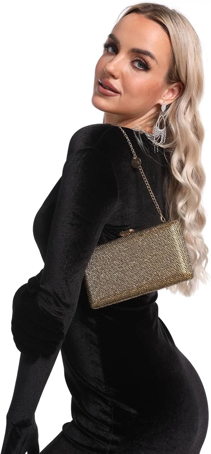 Boutique De FGG Crystal Evening Bags for Women Formal Party Box Clutch Wedding Rhinestone Handbags Bridal Clutch Purse,Mini