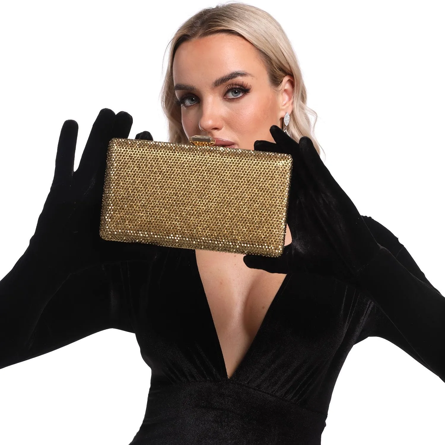 Boutique De FGG Crystal Evening Bags for Women Formal Party Box Clutch Wedding Rhinestone Handbags Bridal Clutch Purse,Mini