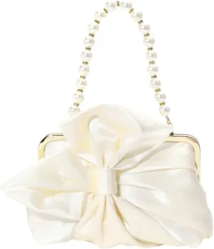 Bow Pearl Clutch Purses For Women Silk Evening Handbag Quilted Designer Ladies Dumpling Handbag for Wedding Prom Party