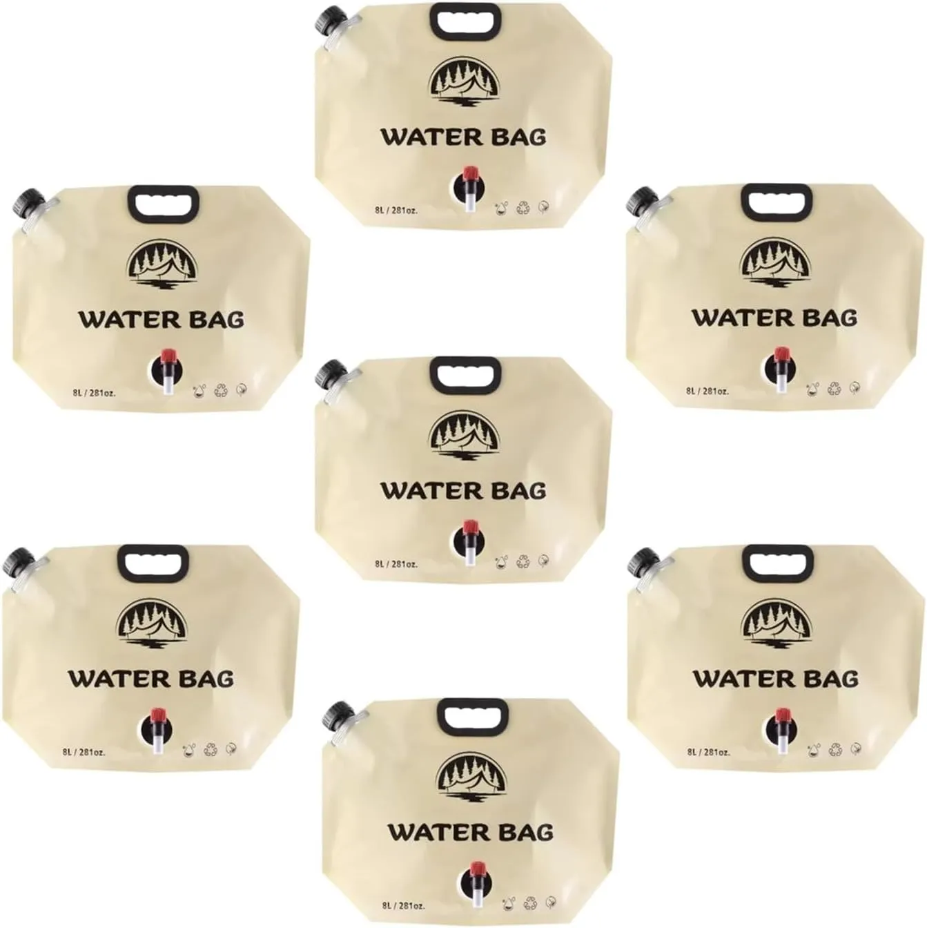 BPA Free Outdoor Water Bag, Folding Clear Water Storage Bag Portable Plastic Water Bottle Car Water Container for Camping Hiking Backpack Emergency(7PCS)