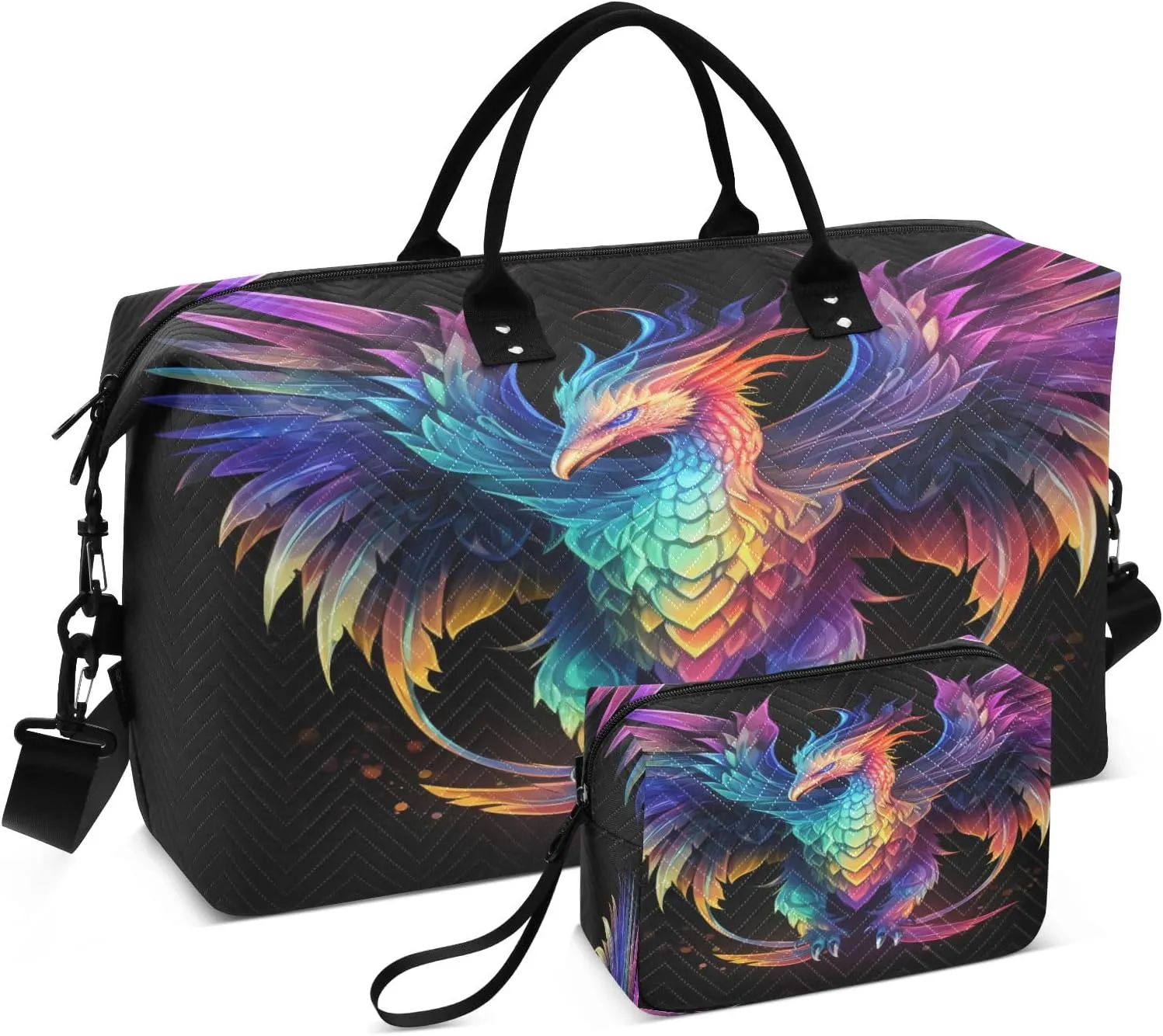 Brightly Colored Birds Travel Duffel Bags with Toiletry Bag and Adjustable Strap for Travel Gym Yoga