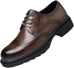 Brogue Dress Shoes Vintage Leather Platform Oxfords Shoes Casual Work Business Office Shoes Modern Classic Lace up Leather Anti-Slip Block Heel
