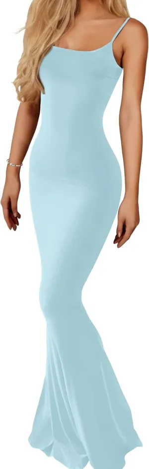 Buauty Womens Summer Dress Bodycon Maxi Dress Sleeveless Casual Long Dresses 2025 Spaghetti Strap Slip Elegant Evening Party