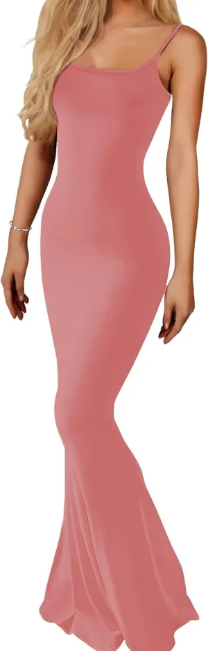 Buauty Womens Summer Dress Bodycon Maxi Dress Sleeveless Casual Long Dresses 2025 Spaghetti Strap Slip Elegant Evening Party