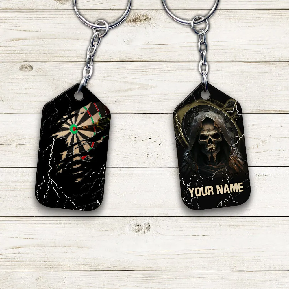 Bullseye Dartboard Thunder Personalized Name 3D Grim Reaper And Darts Keychain For Dart Team Player