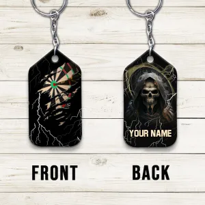 Bullseye Dartboard Thunder Personalized Name 3D Grim Reaper And Darts Keychain For Dart Team Player