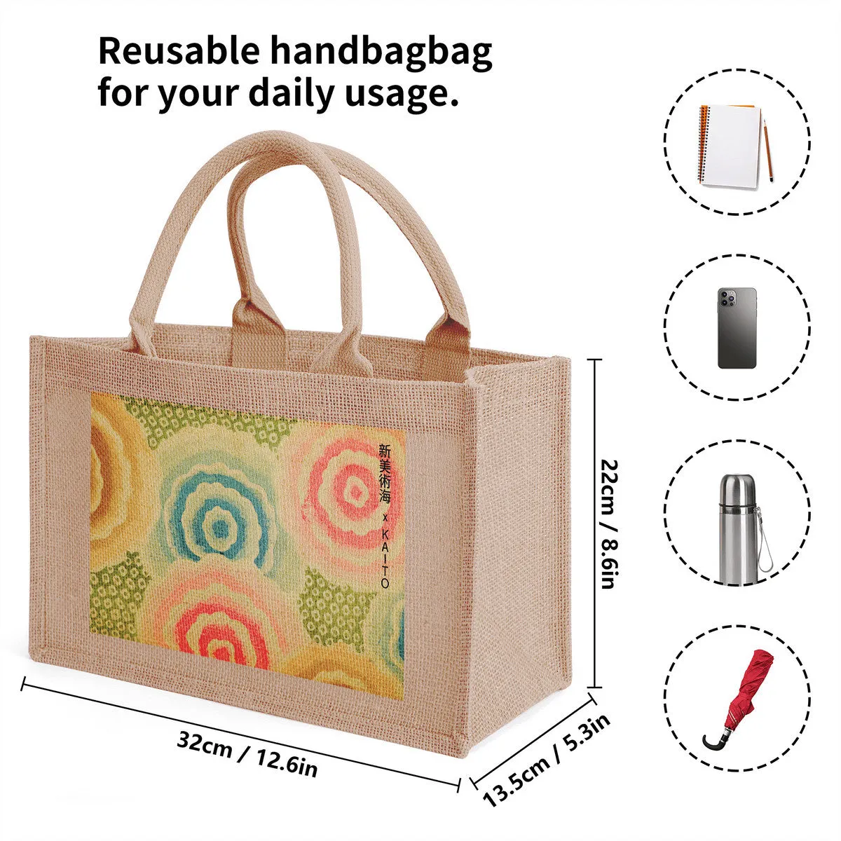 Burlap Shopping Bag with Shin Bijutsukai Camelia Flowers