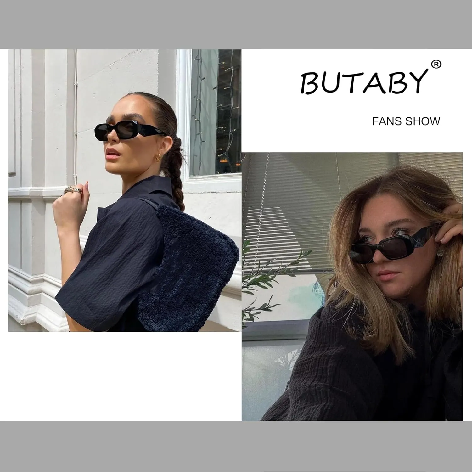 BUTABY Trendy Rectangle Sunglasses for Women Men Retro Sun Glasses Vintage Fashion Square Frame