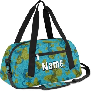 Butterflies Lizard Personalized Kids Duffle Custom Duffel Bag for Little Girls Boys Overnight Bag Mini Gym Duffle Bag 18.5 Inch Reptile Blue Weekender Bag for Kids Travel Sport Duffle Bag
