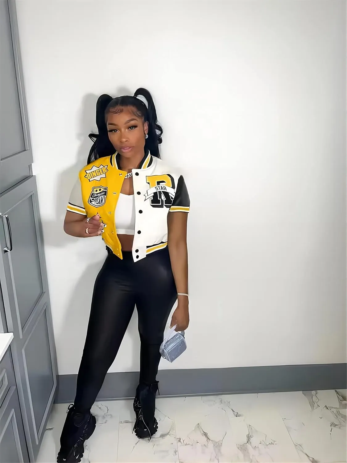 Button Down Shirts for Women Short Sleeve Cropped Varsity Jacket for Women Summer Tops for Women 2024 S-XXL
