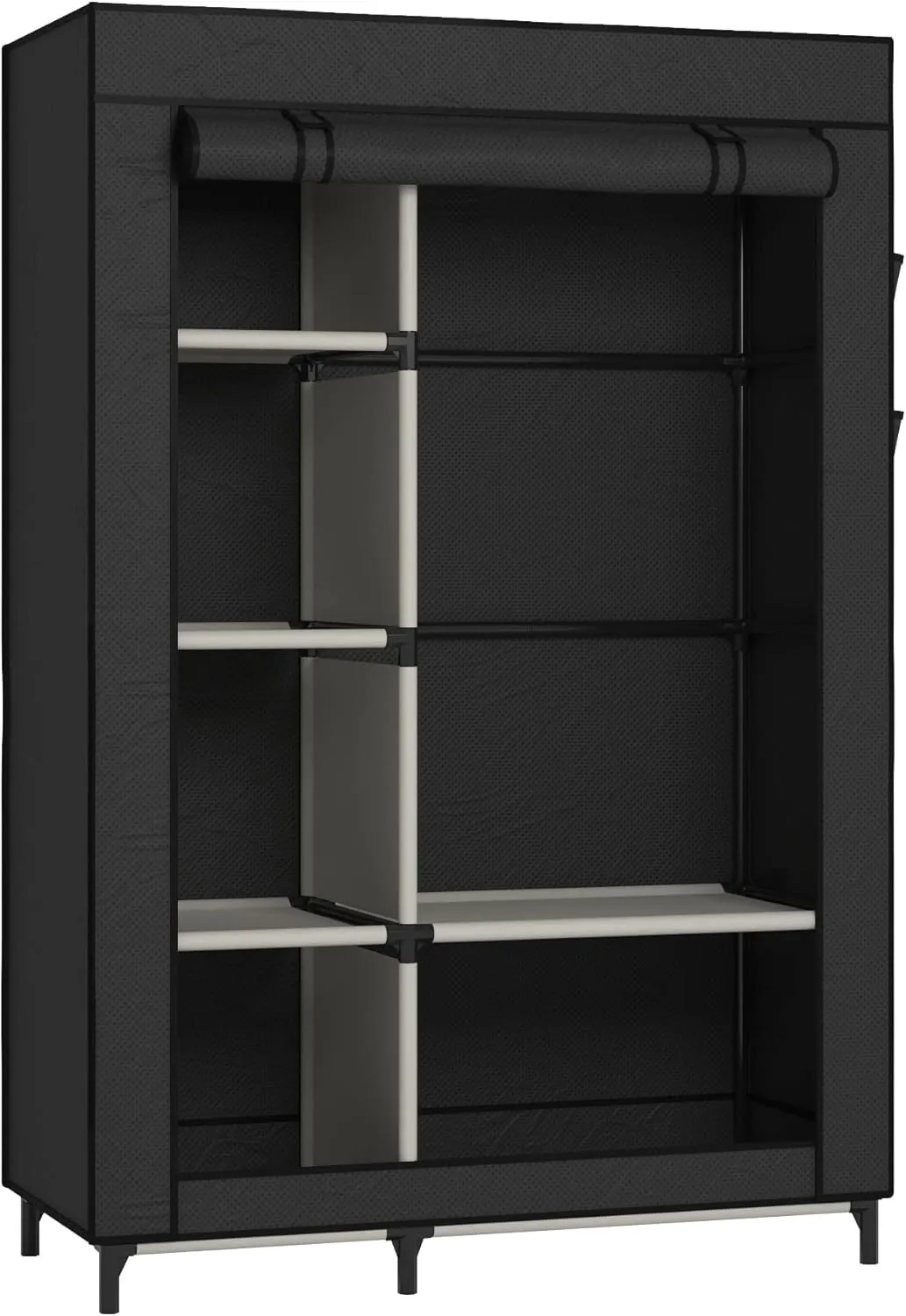 Buzowruil Canvas Wardrobe Portable Closet Wardrobe Clothes Storage with 6 Shelves and Hanging Rail,Non-Woven Fabric, Quick and Easy Assembly,Black