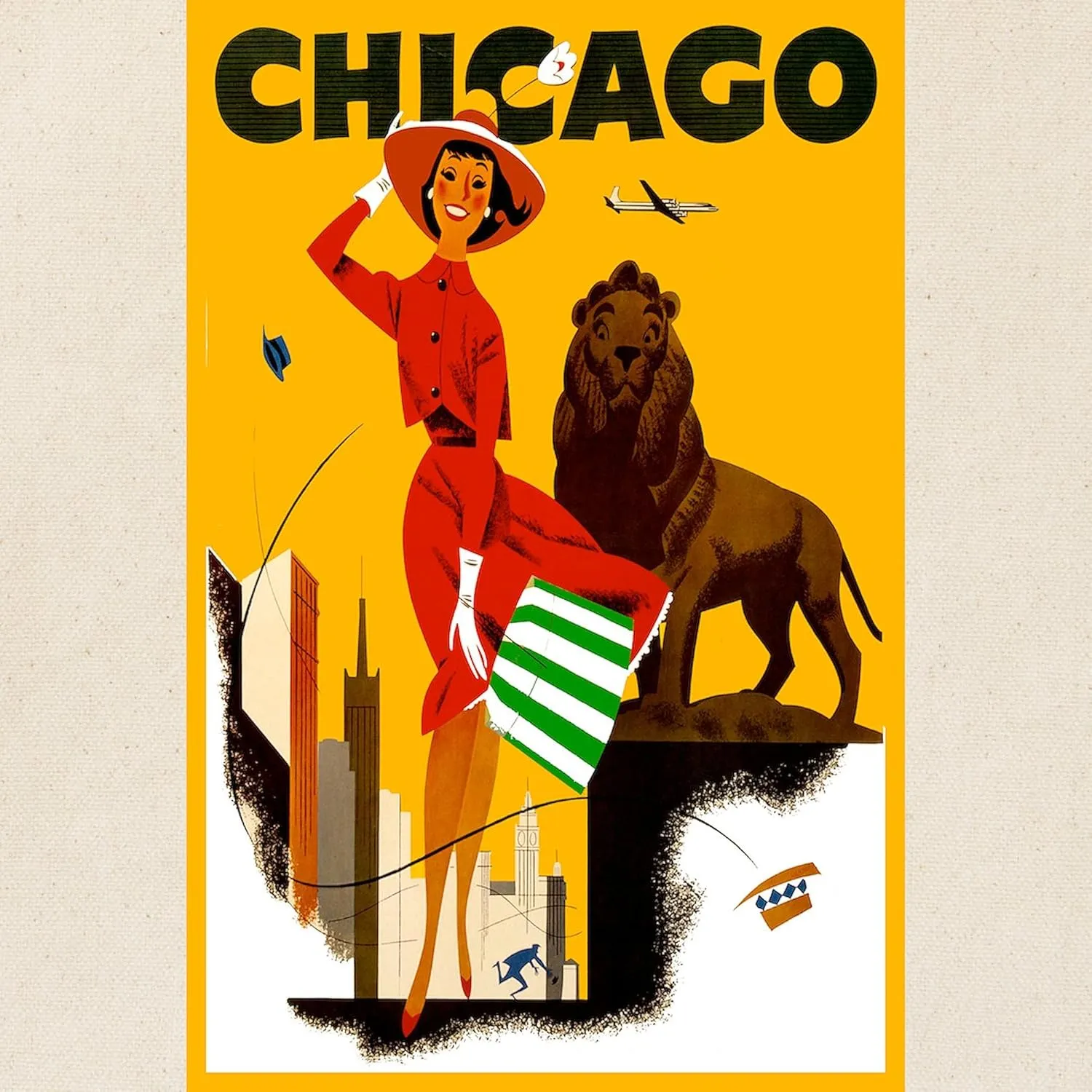 CafePress Vintage Chicago Travel Tote Bag Natural Canvas Tote Bag, Reusable Shopping Bag