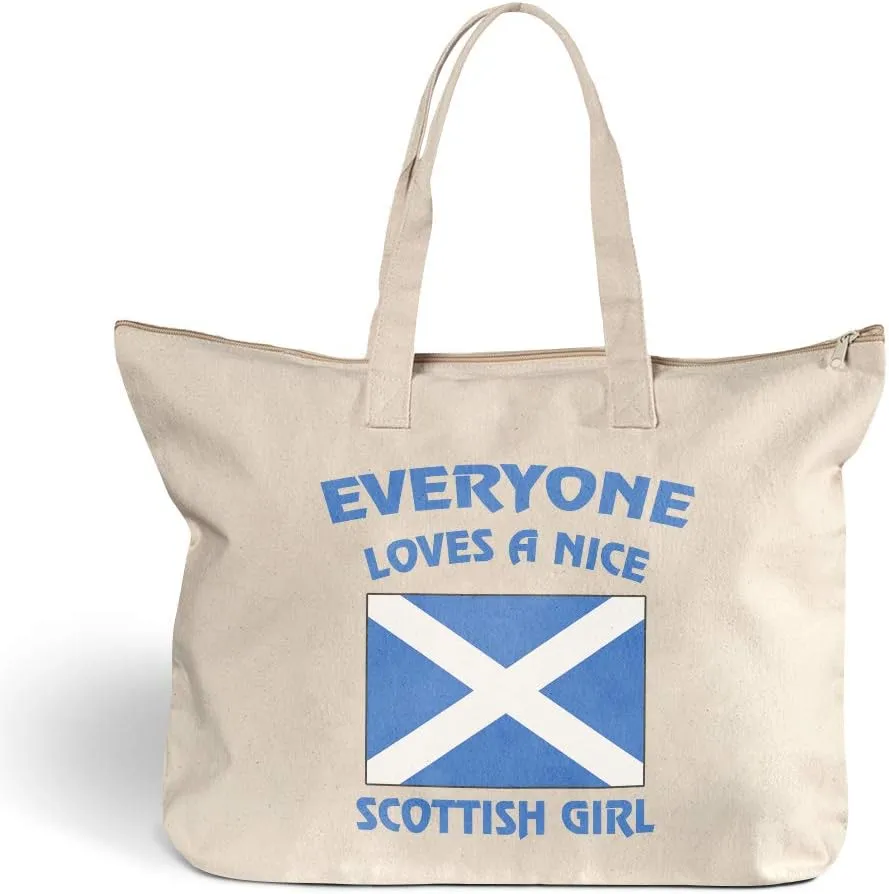 Canvas Beach Tote Everyone Loves A Nice Scottish Girl Countries Shopping Bags Zippered Design Only