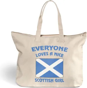 Canvas Beach Tote Everyone Loves A Nice Scottish Girl Countries Shopping Bags Zippered Design Only