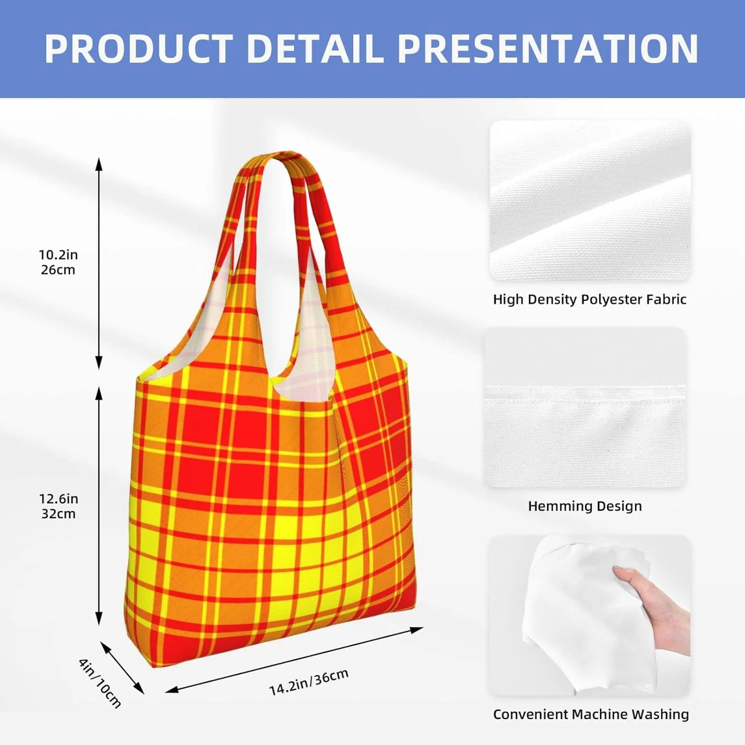 Canvas Shoulder Tote Bags For Women And Men, Reusable Grocery Bags, Large Capacity Clelland Modern Tartan Printed