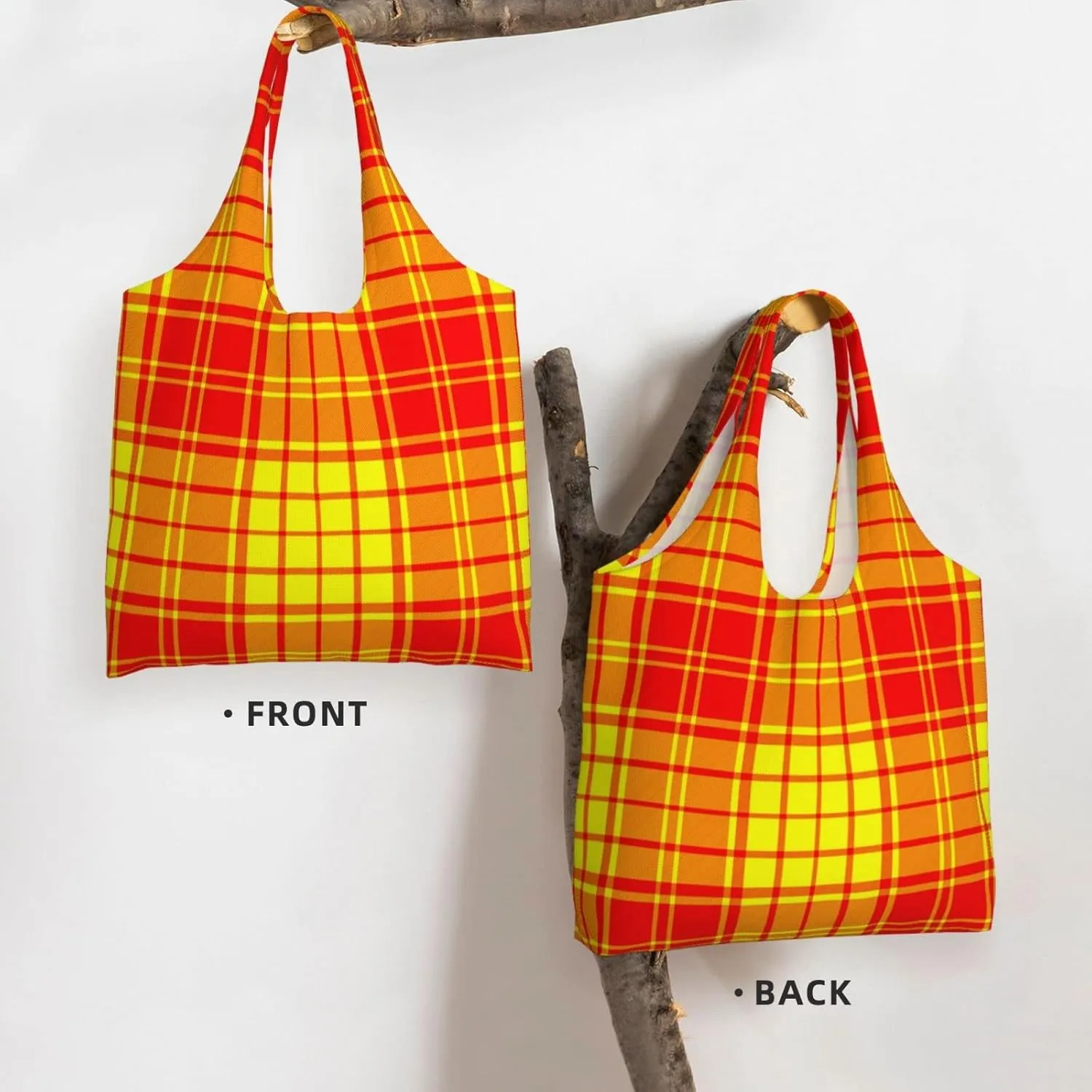 Canvas Shoulder Tote Bags For Women And Men, Reusable Grocery Bags, Large Capacity Clelland Modern Tartan Printed